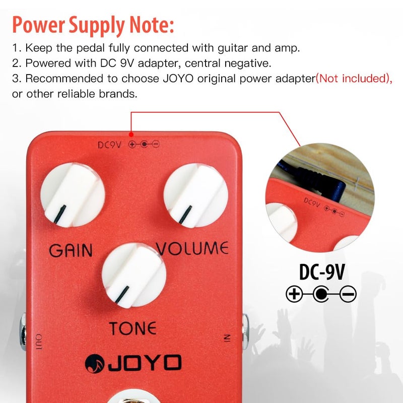 JOYO Distortion Pedal Crunch Distortion of British Classic Rock Distortion Effect for Electric Guitar - True Bypass (JF-03) - Image 5